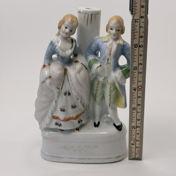 Occupied Japan Figurine 18th Century Couple Lamp Base Hand Painted 1945-1952 VTG - Picture 9 of 14